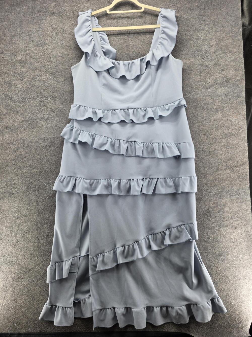 Show Me Your Mumu Dress Womens 2X Blue Greta Ruffle Tiered Formal Maxi Made USA
